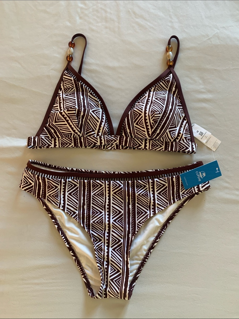Cupshe Brown & White Tribal Triangle Bikini